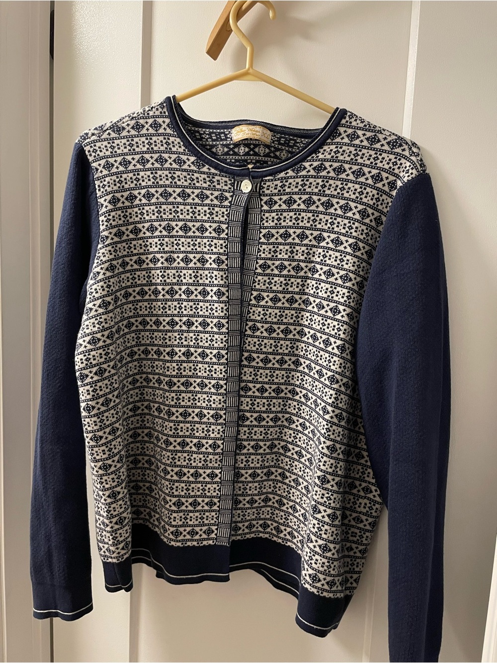 Navy Patterned Fair Isle Cardigan Jacket - Picture 2 of 11